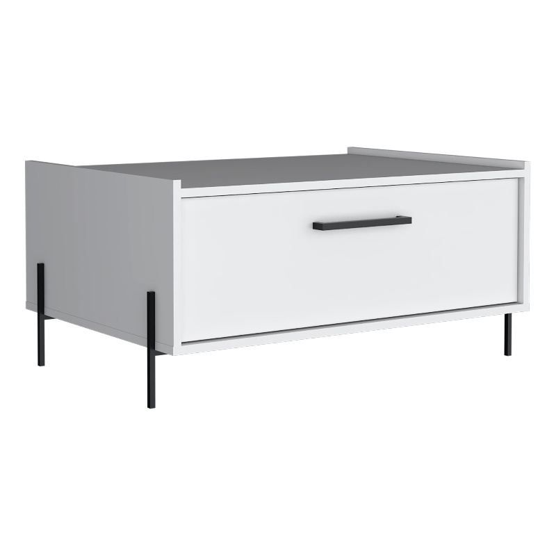 Pemberly Row Contemporary Coffee Table 1 Shelf 4 Legs in White