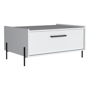 Pemberly Row Contemporary Coffee Table 1 Shelf 4 Legs in White