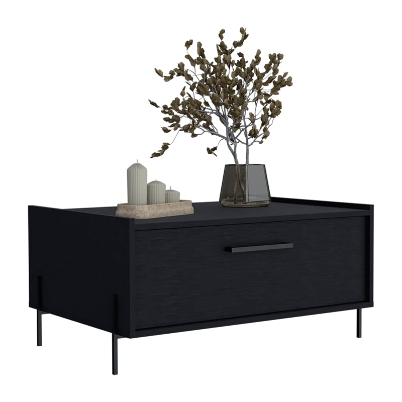 Pemberly Row Contemporary Coffee Table 1 Shelf 4 Legs in Black