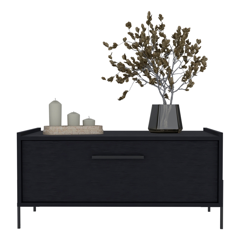 Pemberly Row Contemporary Coffee Table 1 Shelf 4 Legs in Black