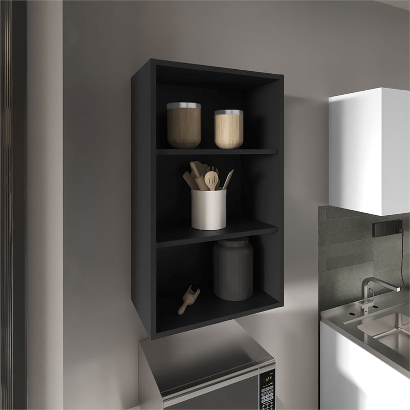 Pemberly Row Contemporary Wall Cabinet with 3 Shelves in Black