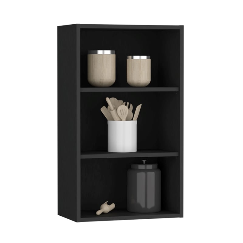 Pemberly Row Contemporary Wall Cabinet with 3 Shelves in Black