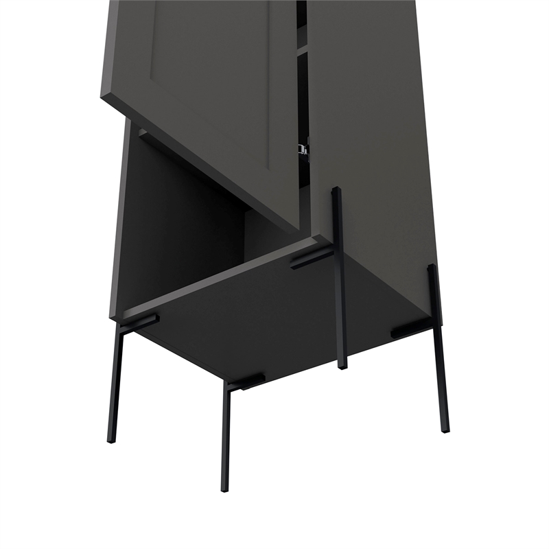 Pemberly Row Contemporary Wooden Cabinet with 1-Door and 4-Shelves in Matt Gray