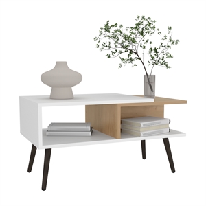 Pemberly Row Coffee Table 2 Shelves 4 legs White Natural Oak Wooden