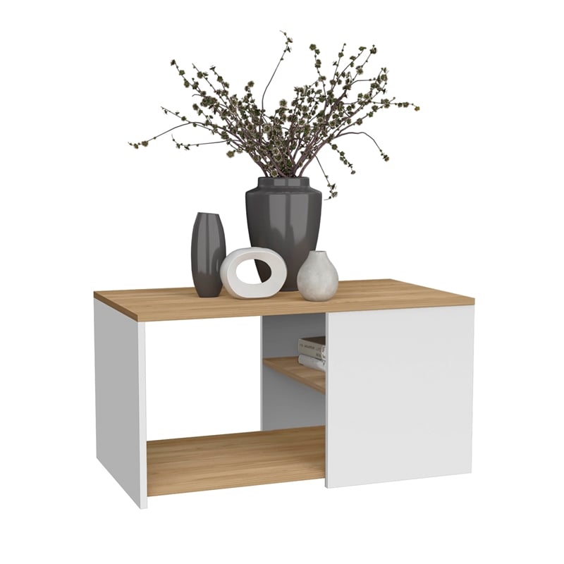Pemberly Row Coffee Table 2 Shelves White Natural Oak Particle Board