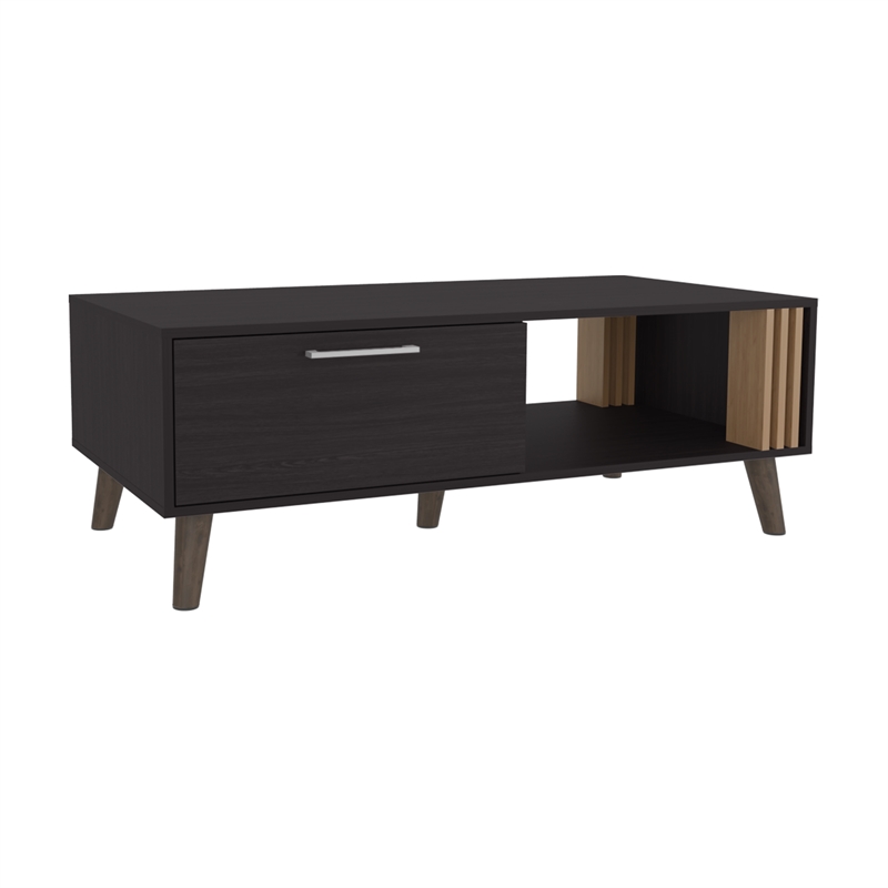 Pemberly Row Contemporary Coffee Table 1 Door 1 Shelf Black Natural Oak