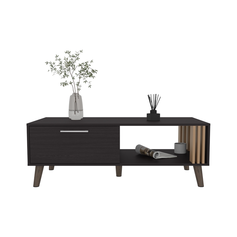 Pemberly Row Contemporary Coffee Table 1 Door 1 Shelf Black Natural Oak