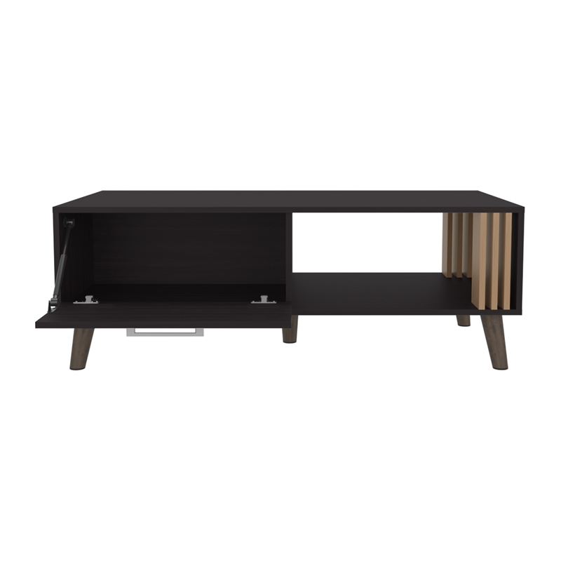 Pemberly Row Contemporary Coffee Table 1 Door 1 Shelf Black Natural Oak