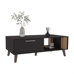 Pemberly Row Contemporary Coffee Table 1 Door 1 Shelf Black Natural Oak