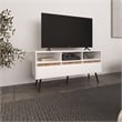 Pemberly Row Contemporary TV Stand 3 Drawers 3 Shelves White Natural Oak