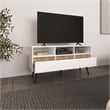 Pemberly Row Contemporary TV Stand 3 Drawers 3 Shelves White Natural Oak