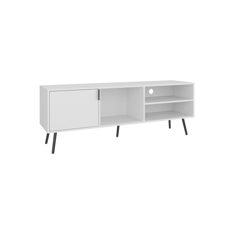 Pemberly Row Contemporary TV Stand 1 Door 3 Shelves in White