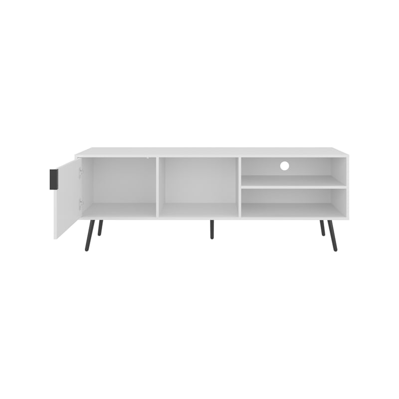 Pemberly Row Contemporary TV Stand 1 Door 3 Shelves in White