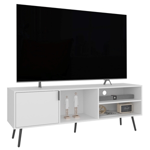 Pemberly Row Contemporary TV Stand 1 Door 3 Shelves in White