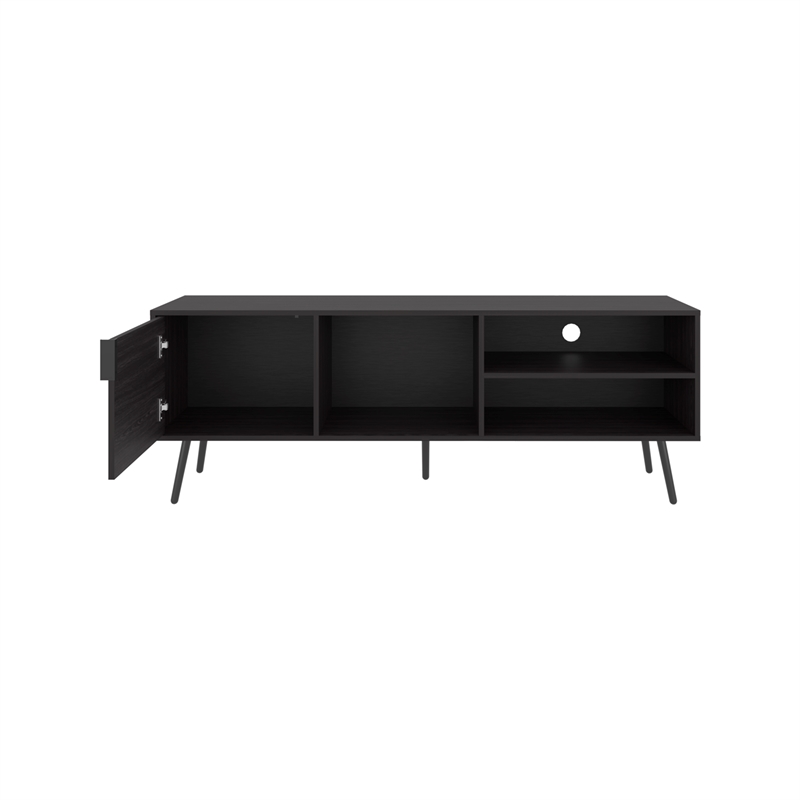 Pemberly Row Contemporary TV Stand 1 Door 3 Shelves in Black