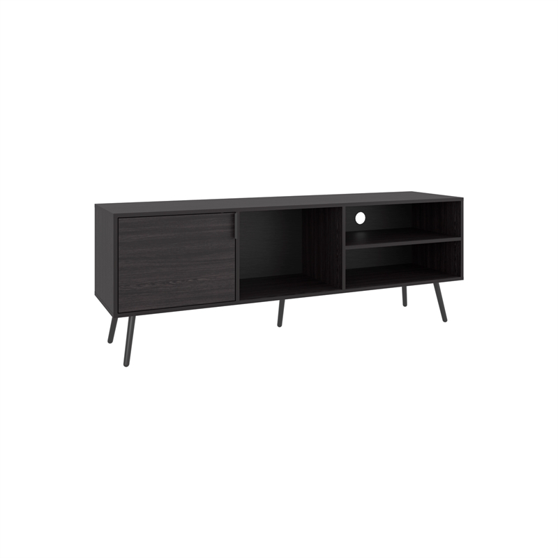 Pemberly Row Contemporary TV Stand 1 Door 3 Shelves in Black