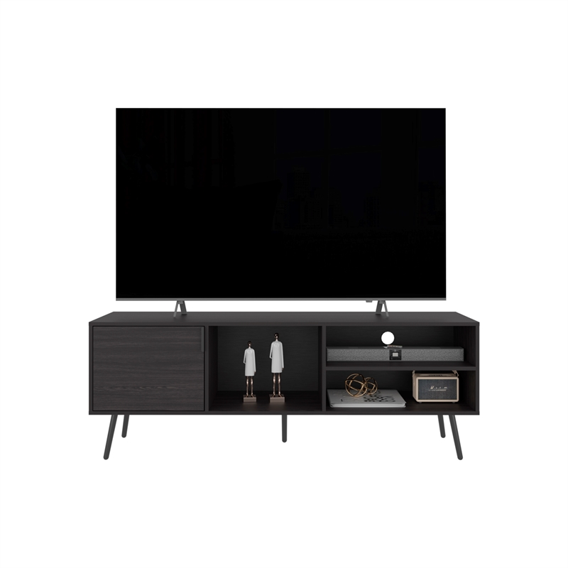 Pemberly Row Contemporary TV Stand 1 Door 3 Shelves in Black