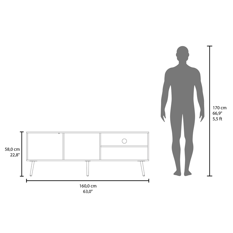 Pemberly Row Contemporary TV Stand 1 Door 3 Shelves in Black