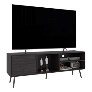 Pemberly Row Contemporary TV Stand 1 Door 3 Shelves in Black