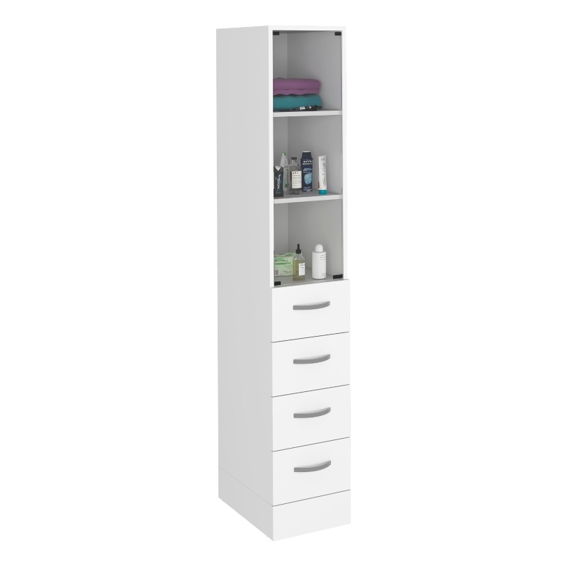 Pemberly Row Engineered wood Cabinet With 3 Shelves & 4 Drawers in White Wood