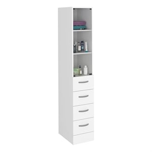 Pemberly Row Engineered wood Cabinet With 3 Shelves & 4 Drawers in White Wood