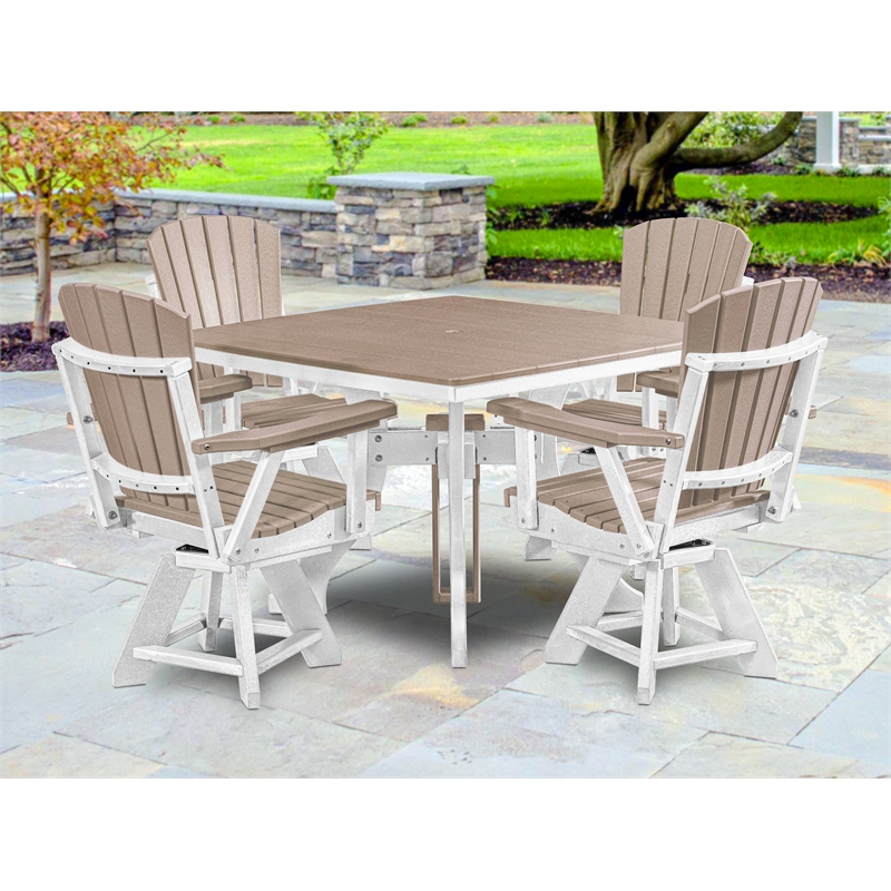 Pemberly Row 5 Piece Square Dining Height Dining Set in Weatherwood/White
