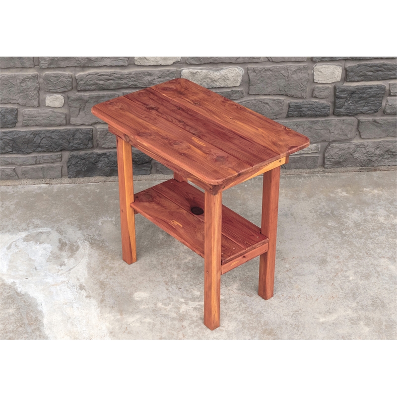 Pemberly Row Traditional Solid Wood Cedar Rectangle Side Table in Brown