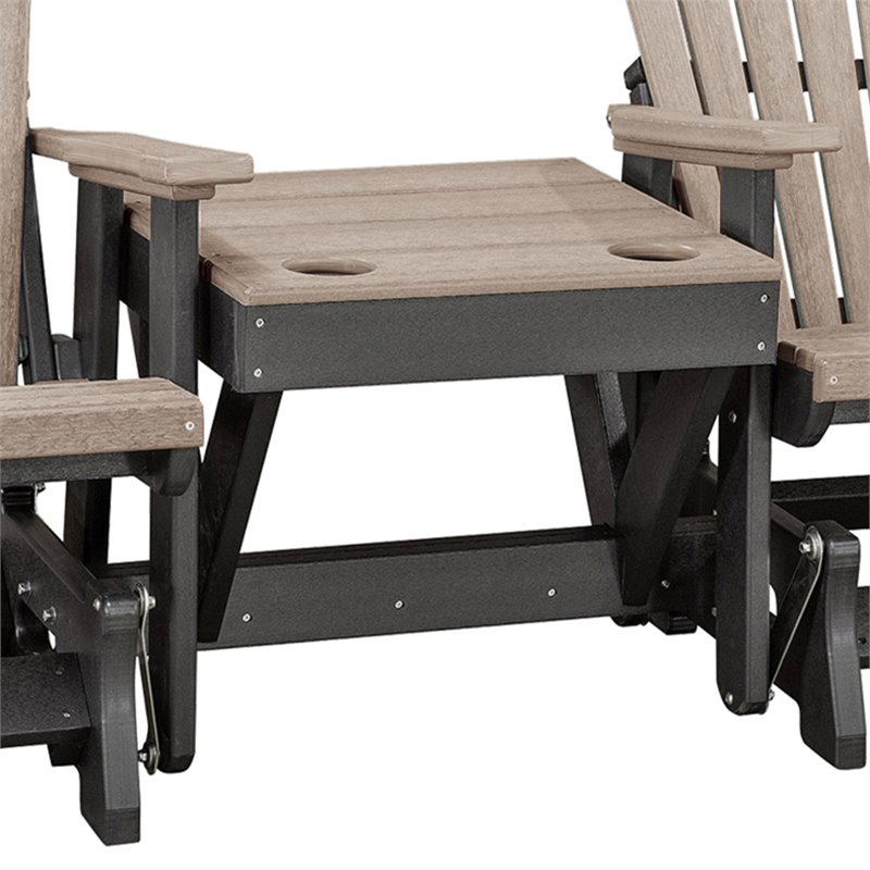 Pemberly Row Coastal Resin Double Glider with Center Table in Black