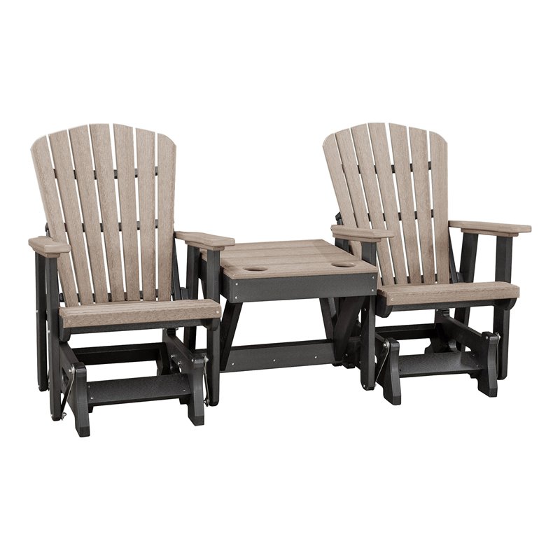 Pemberly Row Coastal Resin Double Glider with Center Table in Black