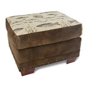Pemberly Row Traditional 26.5&quot Microfiber Ottoman in Brown with Solid Wood Legs