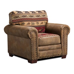 Pemberly Row Traditional Microfiber Sierra Lodge Arm Chair in Brown
