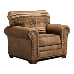 Pemberly Row Traditional Microfiber Wild Horses Arm Chair in Brown