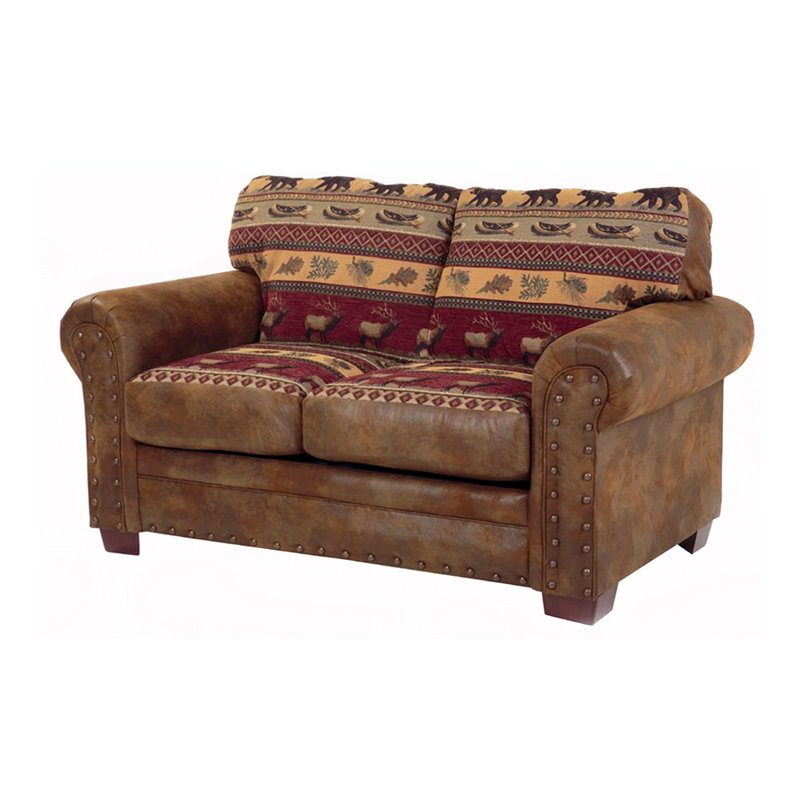 Pemberly Row Traditional Microfiber Sierra Lodge Loveseat in Brown