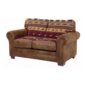 Pemberly Row Traditional Microfiber Sierra Lodge Loveseat in Brown