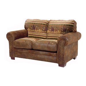 Pemberly Row Traditional Microfiber Wild Horses Loveseat in Brown