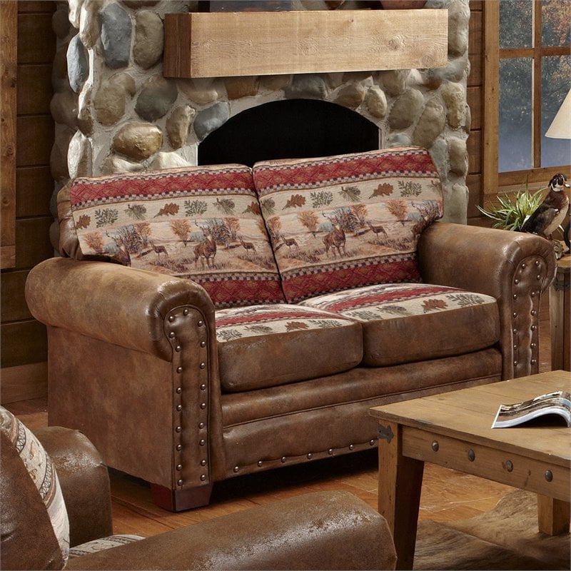 Pemberly Row Traditional Microfiber Deer Valley Loveseat in Brown