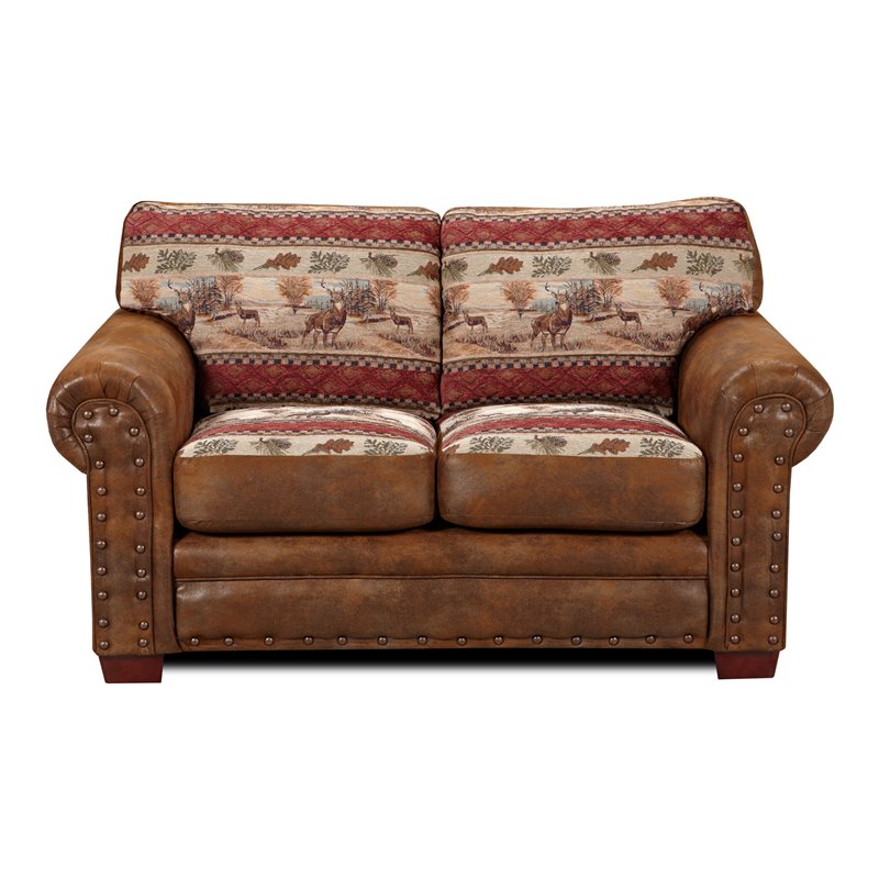 Pemberly Row Traditional Microfiber Deer Valley Loveseat in Brown