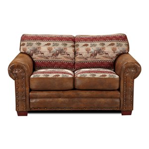 Pemberly Row Traditional Microfiber Deer Valley Loveseat in Brown