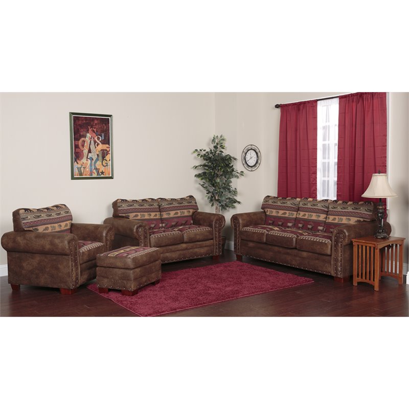 Pemberly Row Traditional Microfiber Sierra Lodge Sofa in Brown