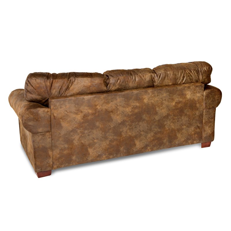 Pemberly Row Traditional Microfiber Sofa in Brown with Solid Wood Legs