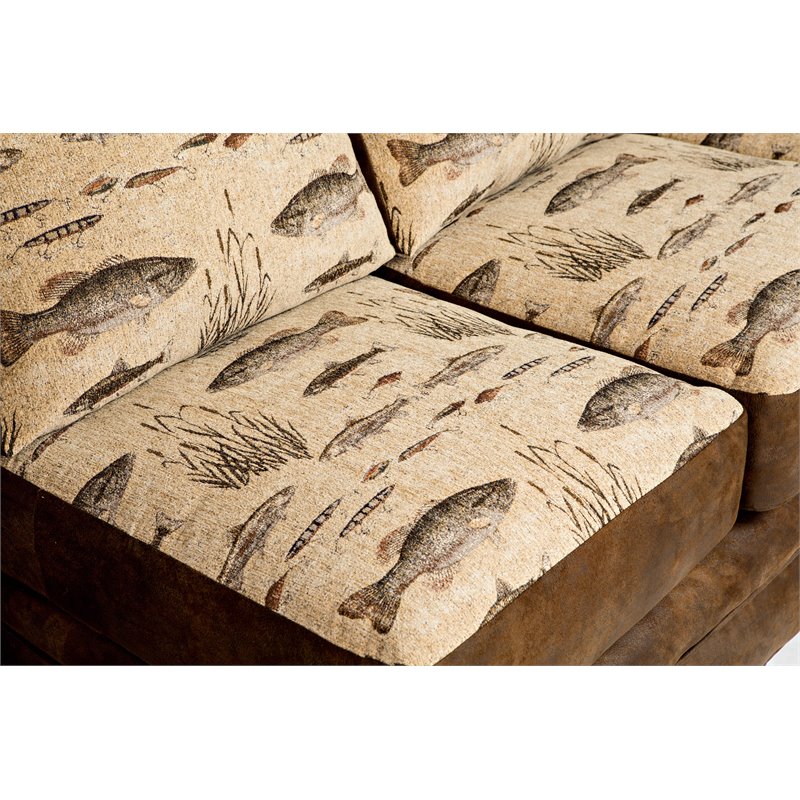 Pemberly Row Traditional Microfiber Sofa in Brown with Solid Wood Legs