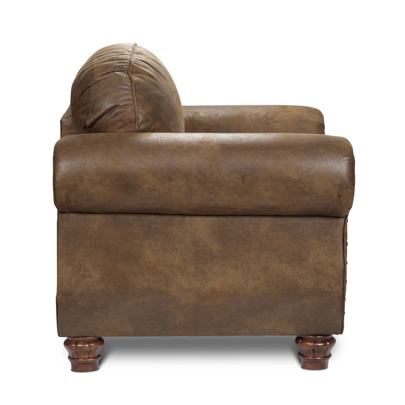 Pemberly Row Traditional Microfiber Arm Chair in Brown with Solid Wood Legs