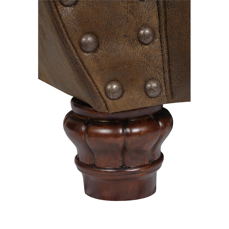 Pemberly Row Traditional Microfiber Arm Chair in Brown with Solid Wood Legs