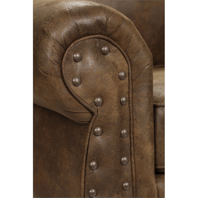 Pemberly Row Traditional Microfiber Arm Chair in Brown with Solid Wood Legs