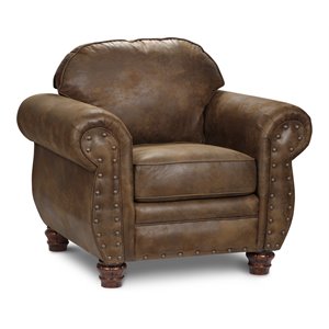 Pemberly Row Traditional Microfiber Arm Chair in Brown with Solid Wood Legs