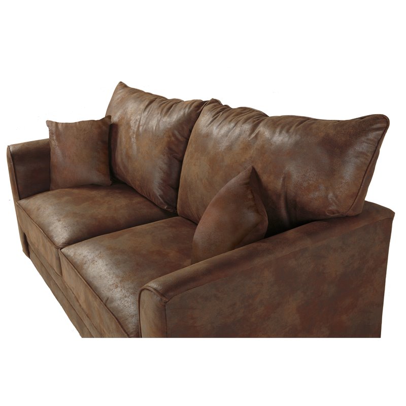 Pemberly Row Traditional Microfiber Sleeper Sofa in Brown with Solid Wood Legs