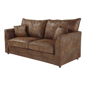 Pemberly Row Traditional Microfiber Sleeper Sofa in Brown with Solid Wood Legs