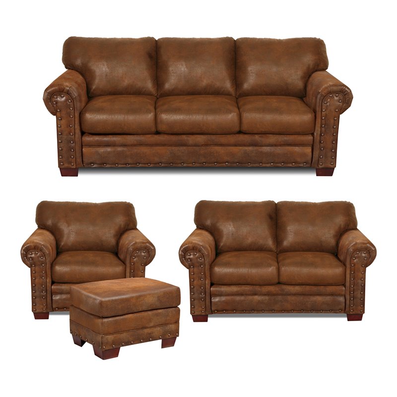 Pemberly Row Traditional 4-piece Microfiber Sofa Set in Brown