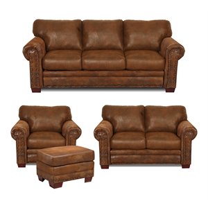 Pemberly Row Traditional 4-piece Microfiber Sofa Set in Brown