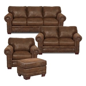 Pemberly Row Traditional 4-piece Microfiber Sleeper Sofa Set in Brown